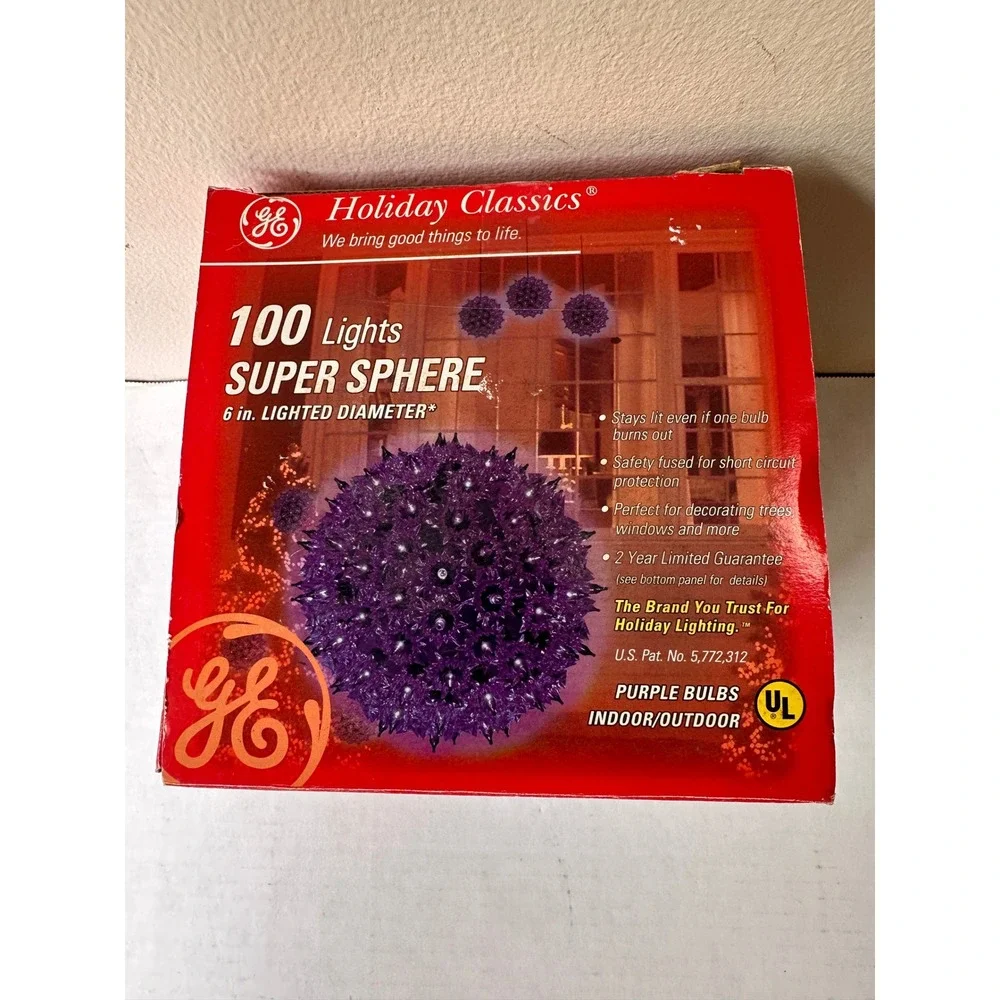 GE Holiday Classics 100 Lights Super Sphere 6in Purple Bulbs Indoor Outdoor